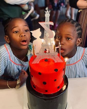 Stelle Ciccone with her sister on their seventh birthday